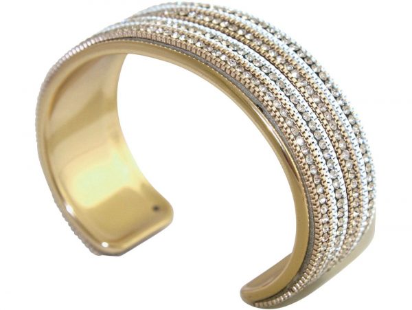 GEMSHINE Armreif mit Lederband und Strass. Armband versilbert, vergoldet oder rose vergoldet. Made in Madrid / Spain. Qualitätsvoller Schmuck im edlen Etui., Metall Farbe:Silber vergoldet – Bild 3