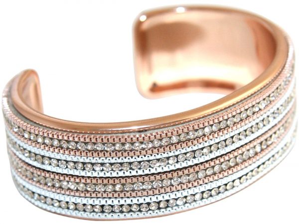 GEMSHINE Armreif mit Lederband und Strass. Armband versilbert, vergoldet oder rose vergoldet. Made in Madrid / Spain. Qualitätsvoller Schmuck im edlen Etui., Metall Farbe:Silber rose vergoldet – Bild 4