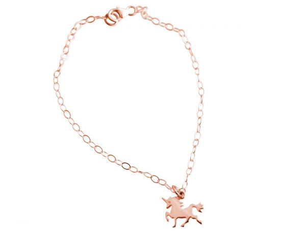 GEMSHINE Armband mit Einhorn. Armkette aus 925 Silber mit einer Länge von 18 cm. Massiv 925 Silber, vergoldet, rosé vergoldet. Made in Spanien. Geschenketui, Metall Farbe:Silber rose vergoldet