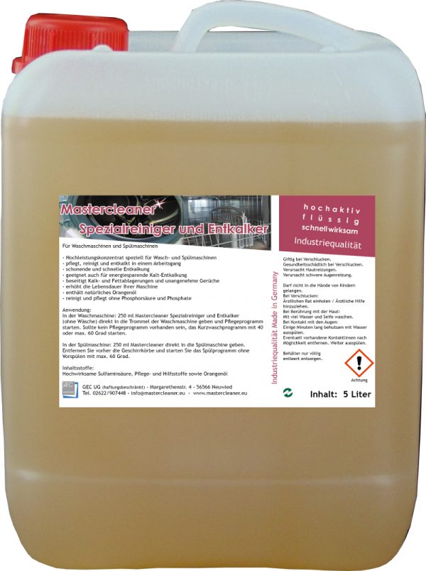 Mastercleaner Spül- Waschmaschinen Reiniger und Entkalker 5 Liter