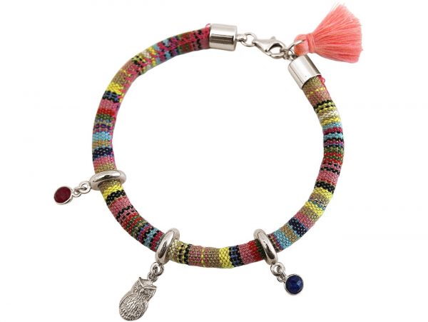 Gemshine - Damen - Armband - 925 Silber - AZTEC - Uhu -  Eule - Rubin - Rot - Saphir - Blau