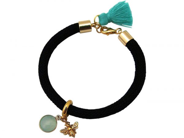 Gemshine - Damen - Armband - 925 Silber - Vergoldet - Edelstein - Aqua Chalcedon - BEE - Biene - Grün - Schwarz