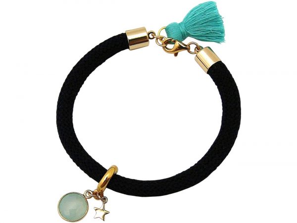 Gemshine - Damen - Armband - 925 Silber - Vergoldet - Edelstein - Aqua Chalcedon - STAR - Stern - Grün - Schwarz – Bild 3