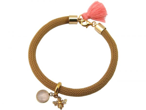 Gemshine - Damen - Armband - 925 Silber - Vergoldet - Edelstein - Rosenquarz - BEE - Biene - Rosa - Braun – Bild 3