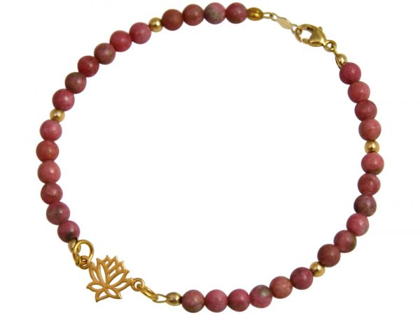 Gemshine - Damen - Armband - 925 Silber - Vergoldet - Lotus Blume - Edelstein - Rosa - YOGA