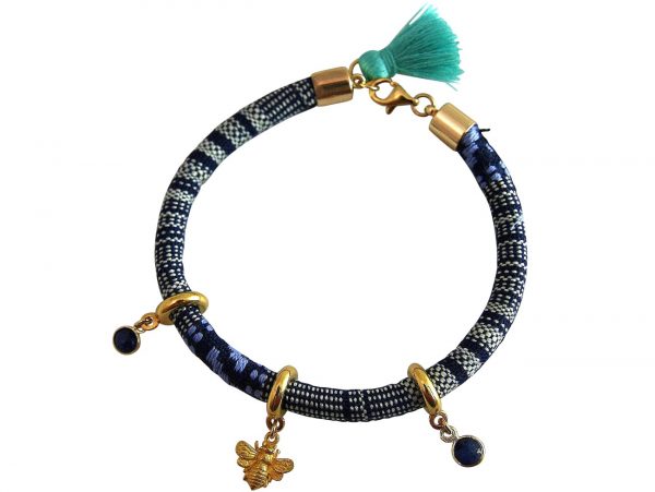 Gemshine - Damen - Armband - 925 Silber Vergoldet - AZTEC - BEE - Biene  - Saphir - Blau