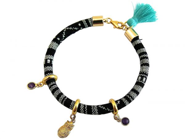 Gemshine - Damen - Armband - Vergoldet - AZTEC - Uhu -  Eule - Amethyst - Violett