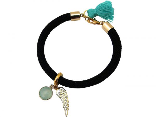 Gemshine - Damen - Armband - Vergoldet - Edelstein - Aqua Chalcedon - Engel Flügel - Grün - Schwarz – Bild 3