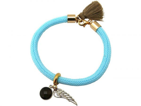 Gemshine - Damen - Armband - Vergoldet - Edelstein - Rauchquarz - Engel Flügel - Blau - Braun