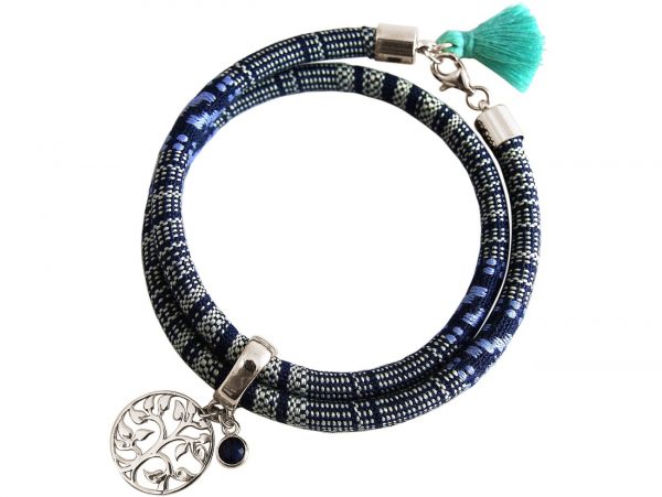 Gemshine - Damen - Armband - Wickelarmband - 925 Silber - Lebensbaum - AZTEC - Saphir - Blau