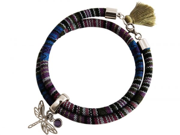 Gemshine - Damen - Armband - Wickelarmband - 925 Silber - Libelle - AZTEC - Amethyst - Rose - Violett