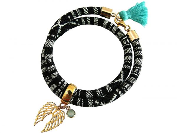 Gemshine - Damen - Armband - Wickelarmband - 925 Silber Vergoldet - Doppelflügel - Engel - AZTEC - Chalcedon - Meeresgrün