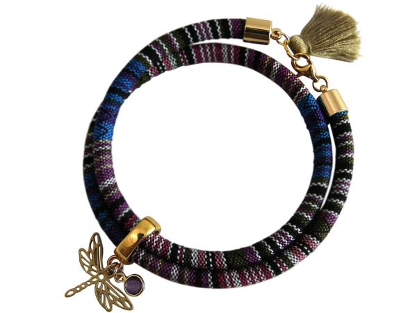 Gemshine - Damen - Armband - Wickelarmband - 925 Silber Vergoldet - Libelle - AZTEC - Amethyst - Rose - Violett