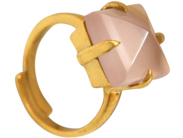 Gemshine - Damen - Ring - 925 Silber Vergoldet - Chalcedon - Rosa - 12mm - Größenverstellbar – Bild 3