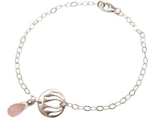 GEMSHINE Damenarmband aus 925 Silber mit YOGA Lotusblume und Rosenquarz. Edelstein hervorragender Qualität und Farbe. Made in Madrid / Spanien. Im eleganten Schmucketui mit Geschenkverpackung.