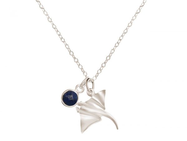 GEMSHINE Maritim Nautics Halskette mit Manta Rochen aus 925 Silber, hochwertig vergoldet oder rose im Navy Stil mit blauem Saphir - Made in Madrid, Spanien