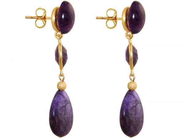 GEMSHINE Ohrringe mit Amethyst Edelstein Tropfen Ohrhänger aus 925 Silber, vergoldet, rose vergoldet. Made in München / Deutschland. Im eleganten Schmucketui geliefert. Auch als SET mit Halskette. – Bild 5