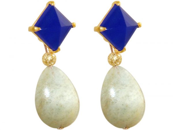 GEMSHINE Ohrringe mit blauen Chalcedon Cabochons und Aquamarin Edelstein Tropfen. Ohrhänger aus 925 Silber oder hochwertig vergoldet. Made in München / Deutschland. Im eleganten Schmucketui geliefert. – Bild 3