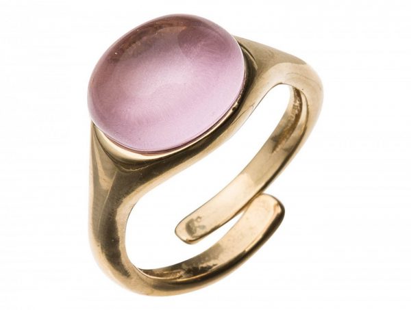 Gemshine - Damen - Ring - 925 Silber Vergoldet - Rosenquarz - Rosa - Größenverstellbar - 10mm