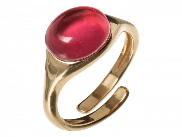 Gemshine - Damen - Ring - 925 Silber Vergoldet - Quarz - Rot - Fuchsia - Größenverstellbar - 10mm