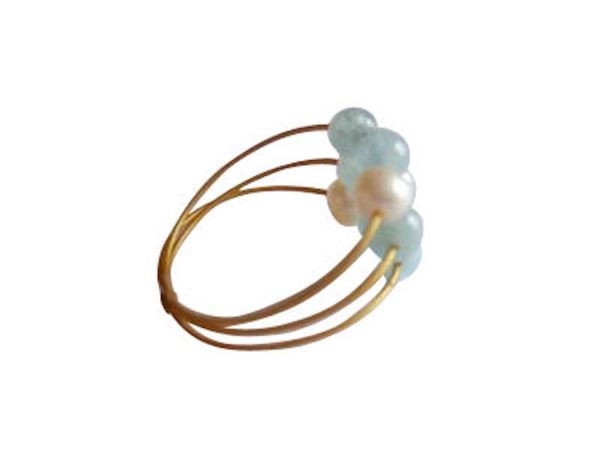 Gemshine - Damen - Ring - Vergoldet - Aquamarin - Perlen - Blau - Weiß, Ringgröße:53 (16.9) – Bild 5