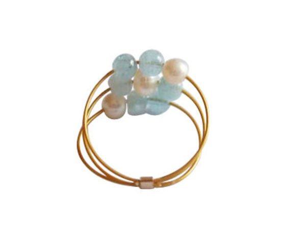 Gemshine - Damen - Ring - Vergoldet - Aquamarin - Perlen - Blau - Weiß, Ringgröße:52 (16.6) – Bild 4