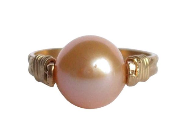 Gemshine - Damen - Ring - Spannring - Vergoldet - Zuchtperle - Lachs - Rose - 8mm, Ringgröße:58 (18.5)