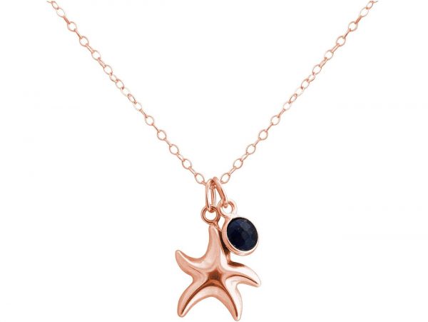 GEMSHINE Maritim Nautics Halskette mit Seestern aus 925 Silber, hochwertig vergoldet oder rose im Navy Stil mit blauem Saphir - Made in Madrid, Spanien, Metall Farbe:Silber rose vergoldet