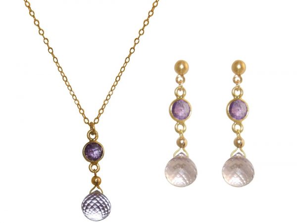 GEMSHINE Ohrringe mit Amethysten, violett und lila Edelstein Tropfen. Hochwertig vergoldete Ohrhänger. Made in München / Deutschland. Im eleganten Schmucketui geliefert. Auch als SET mit Halskette. – Bild 5