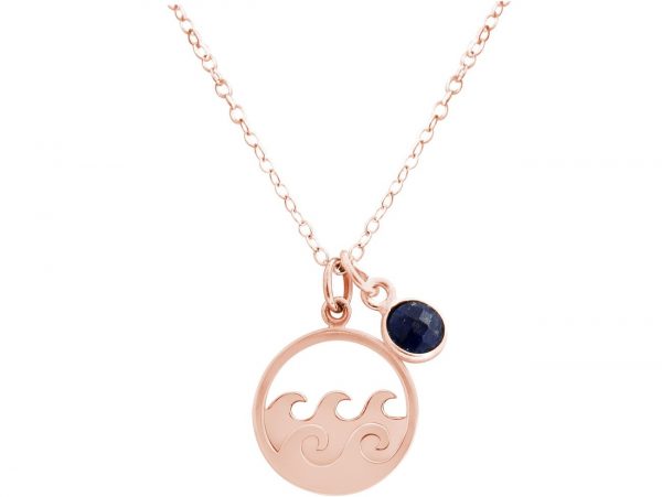 GEMSHINE Maritim Nautics Halskette mit Surf Wellen Meer aus 925 Silber, hochwertig vergoldet oder rose im Navy Stil mit blauem Saphir - Made in Madrid, Spanien, Metall Farbe:Silber rose vergoldet – Bild 3