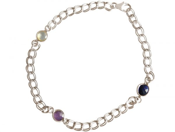 Gemshine - Damen - Armband - 925 Silber - Rosenquarz - Saphir - Amethyst - Rosa - Blau - Violett - Kette - Geschmeidig