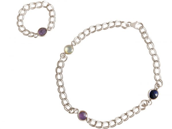 Gemshine - Damen - Armband - 925 Silber - Rosenquarz - Saphir - Amethyst - Rosa - Blau - Violett - Kette - Geschmeidig – Bild 3