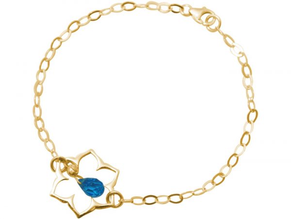 GEMSHINE Damenarmband aus hochwertig vergoldetem 925 Silber mit YOGA Lotusblume und Blautopas Quarz hervorragender Qualität. Made in Madrid / Spanien. Im eleganten Schmucketui mit Geschenkverpackung