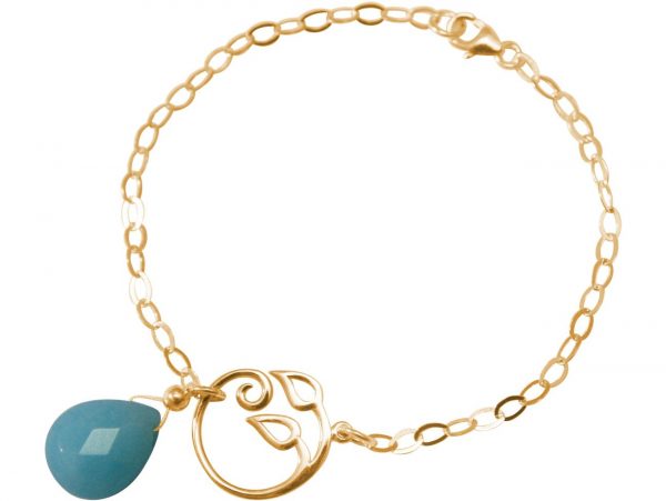 GEMSHINE Damenarmband aus hochwertig vergoldetem 925 Silber mit YOGA Lotusblume und Türkis Tropfen hervorragender Qualität. Made in Madrid / Spanien. Im eleganten Schmucketui mit Geschenkverpackung.