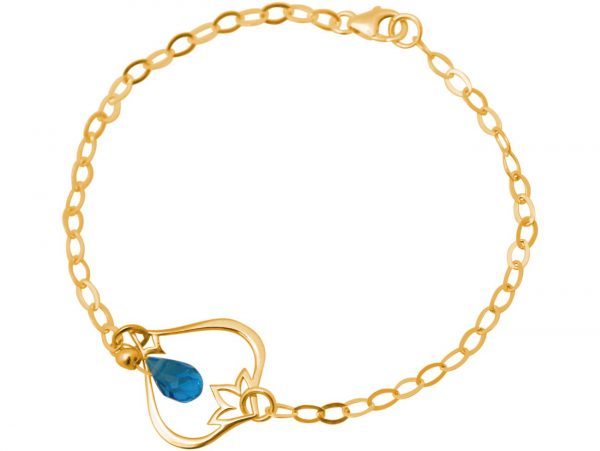 GEMSHINE Damenarmband aus hochwertig vergoldetem 925 Silber mit YOGA Lotusblume und Blautopas Quarz hervorragender Qualität. Made in Madrid / Spanien. Im eleganten Schmucketui mit Geschenkverpackung