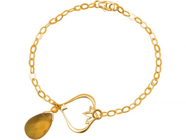 Gemshine - Damen - Armband - 925 Silber - Vergoldet - Lotus Blume - Citrin Quarz - Tropfen - GoldGoldgelb - YOGA