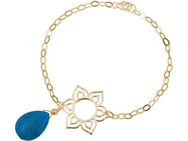 GEMSHINE Damenarmband aus hochwertig vergoldetem 925 Silber mit YOGA Lotusblume und Türkis Tropfen hervorragender Qualität. Made in Madrid / Spanien. Im eleganten Schmucketui mit Geschenkverpackung. – Bild 3