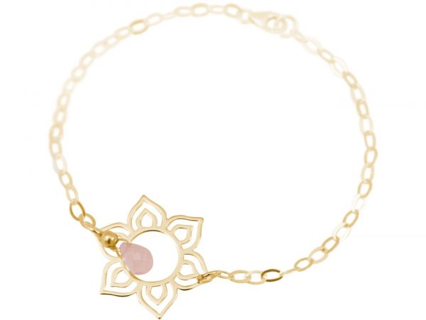 GEMSHINE Damenarmband aus hochwertig vergoldetem 925 Silber mit YOGA Lotusblume und Rosenquarz hervorragender Qualität. Made in Madrid / Spanien. Im eleganten Schmucketui mit Geschenkverpackung – Bild 3