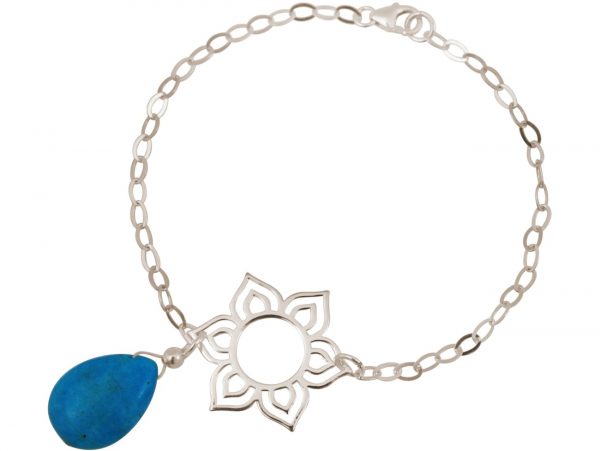 GEMSHINE Damenarmband aus 925 Silber mit YOGA Lotusblume und Türkis Tropfen. Edelstein hervorragender Qualität und Farbe. Made in Madrid / Spanien. Im eleganten Schmucketui mit Geschenkverpackung – Bild 3