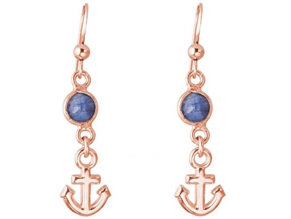 GEMSHINE Maritim Nautics Ohrringe mit Anker Ohrhänger in 925 Silber, hochwertig vergoldet oder rose im Navy Stil mit blauen Saphiren - Made in Madrid, Spanien, Metall Farbe:Silber rose vergoldet