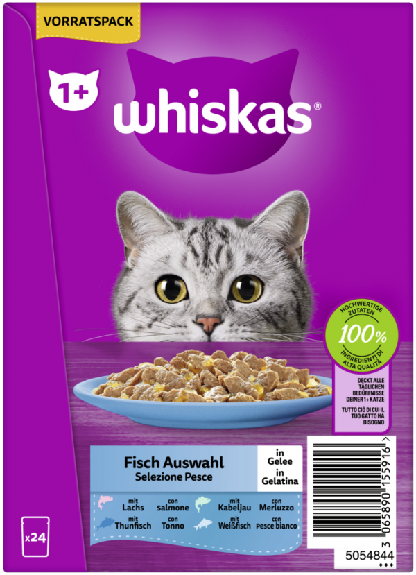 Whiskas 1+ Fisch Auswahl Gelee 24x85gP