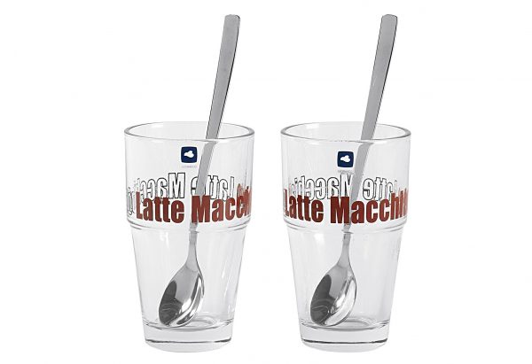 LEONARDO Latte Macchiato Glas Set, 4-teilg, 2 x Becher und 2 x Löffel