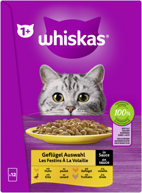 Whiskas 1+ Geflügel Auswahl Sauce 12x85gP