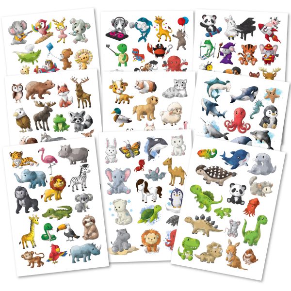 150 hautschonende Kindertattoos - Thema: Tierischer Spaß - 9 Tattoobögen im A6-Format - made in Germany