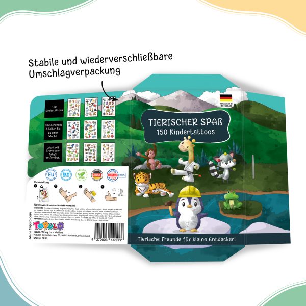 150 hautschonende Kindertattoos - Thema: Tierischer Spaß - 9 Tattoobögen im A6-Format - made in Germany – Bild 5