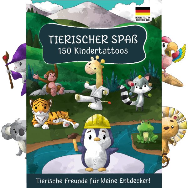 150 hautschonende Kindertattoos - Thema: Tierischer Spaß - 9 Tattoobögen im A6-Format - made in Germany – Bild 9