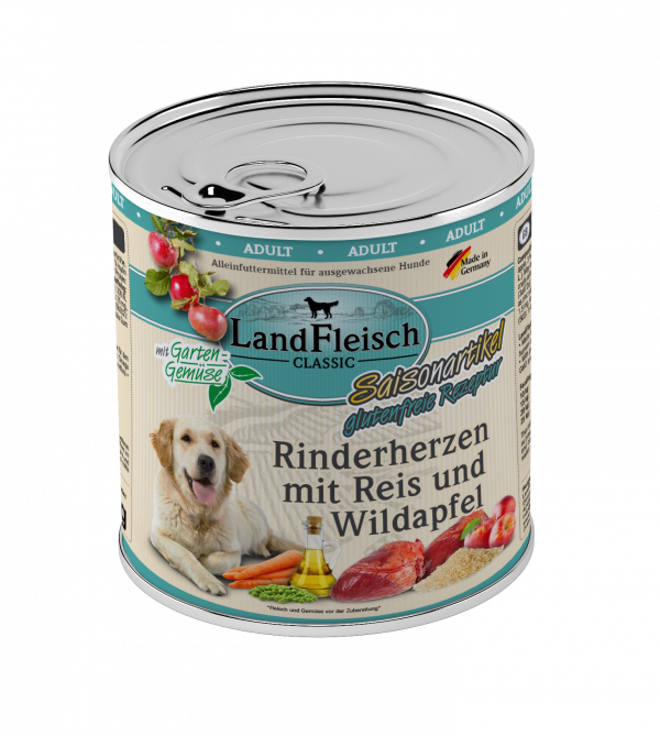 LandFleisch Dog Classic Rinderherz m.Wildapf. 800gD