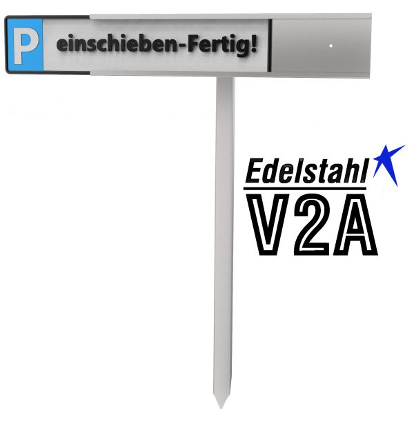 reinkedesign Parkplatz Schilder- Halterung aus Edelstahl für KFZ- Schilder BZW. Kennzeichen mit Pfosten zum einschlagen oder betonieren. Schildmontage werkzeuglos durch einschieben! (mit Pfosten)